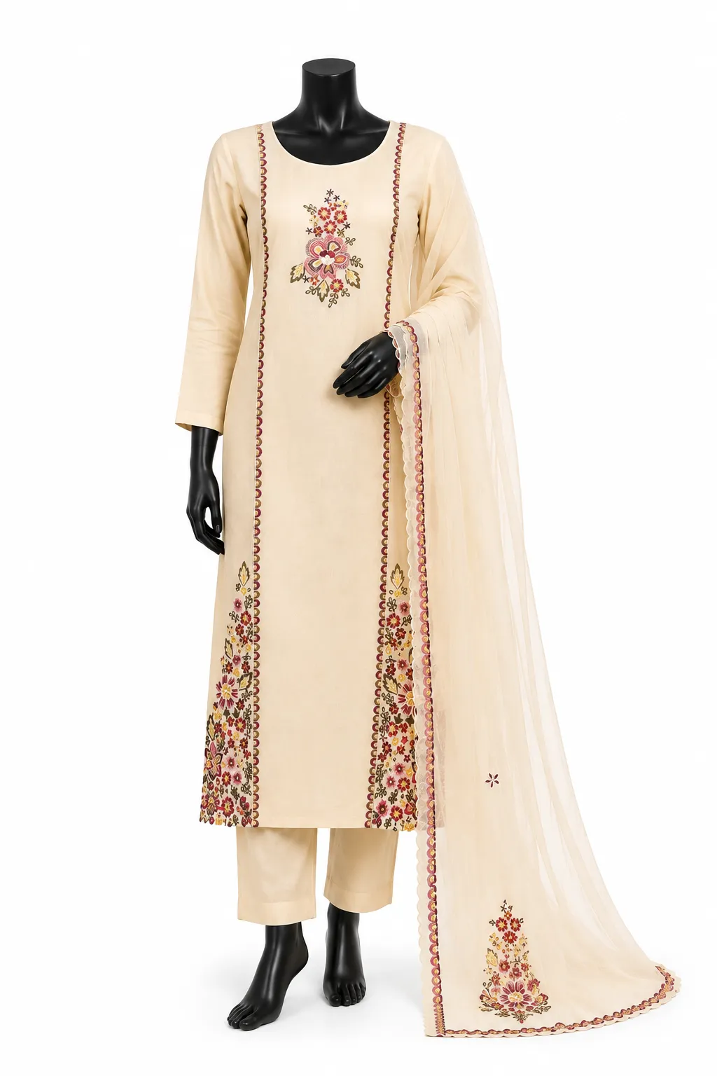 Salwar Suit Set – Classic Ivory – Roman Silk - Image 3