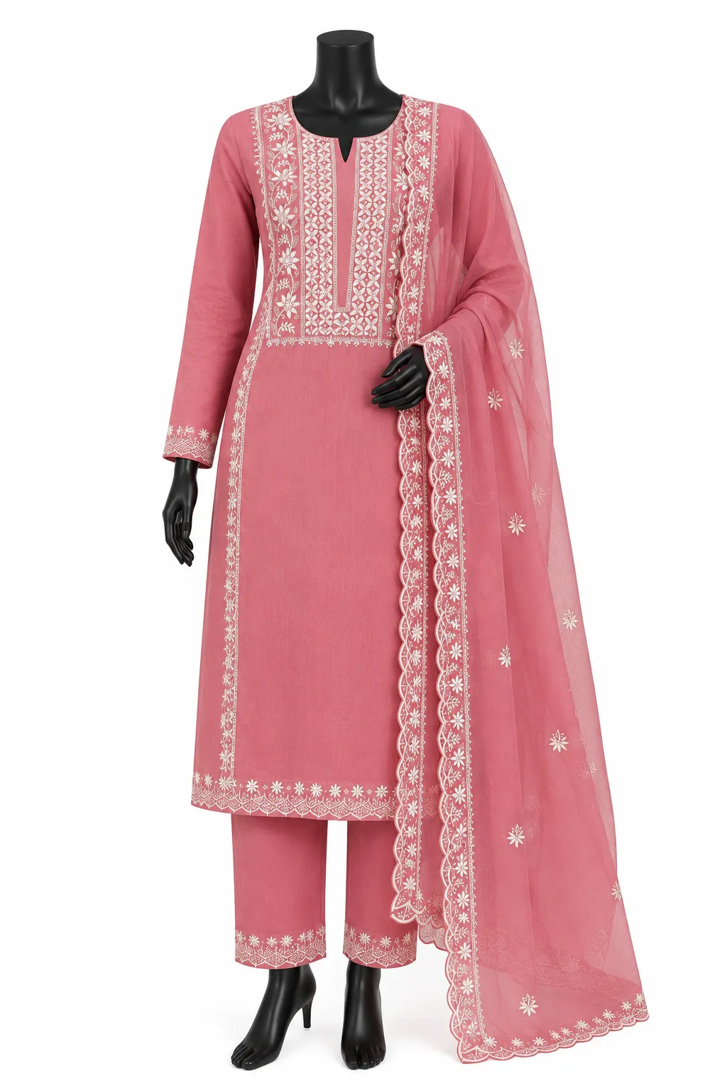 Salwar Suit Set – Baby Pink – Roman Silk Fabric - Image 3