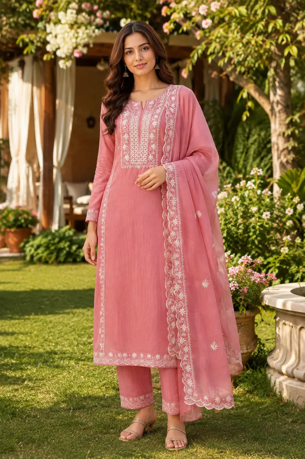Salwar Suit Set – Baby Pink – Roman Silk Fabric - Image 2